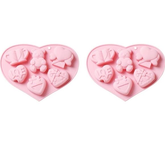 2PCS Fondant Molds Chocolate Molds Silicone Love Heart Bear Cookie Cake Molds - Picture 2 of 5